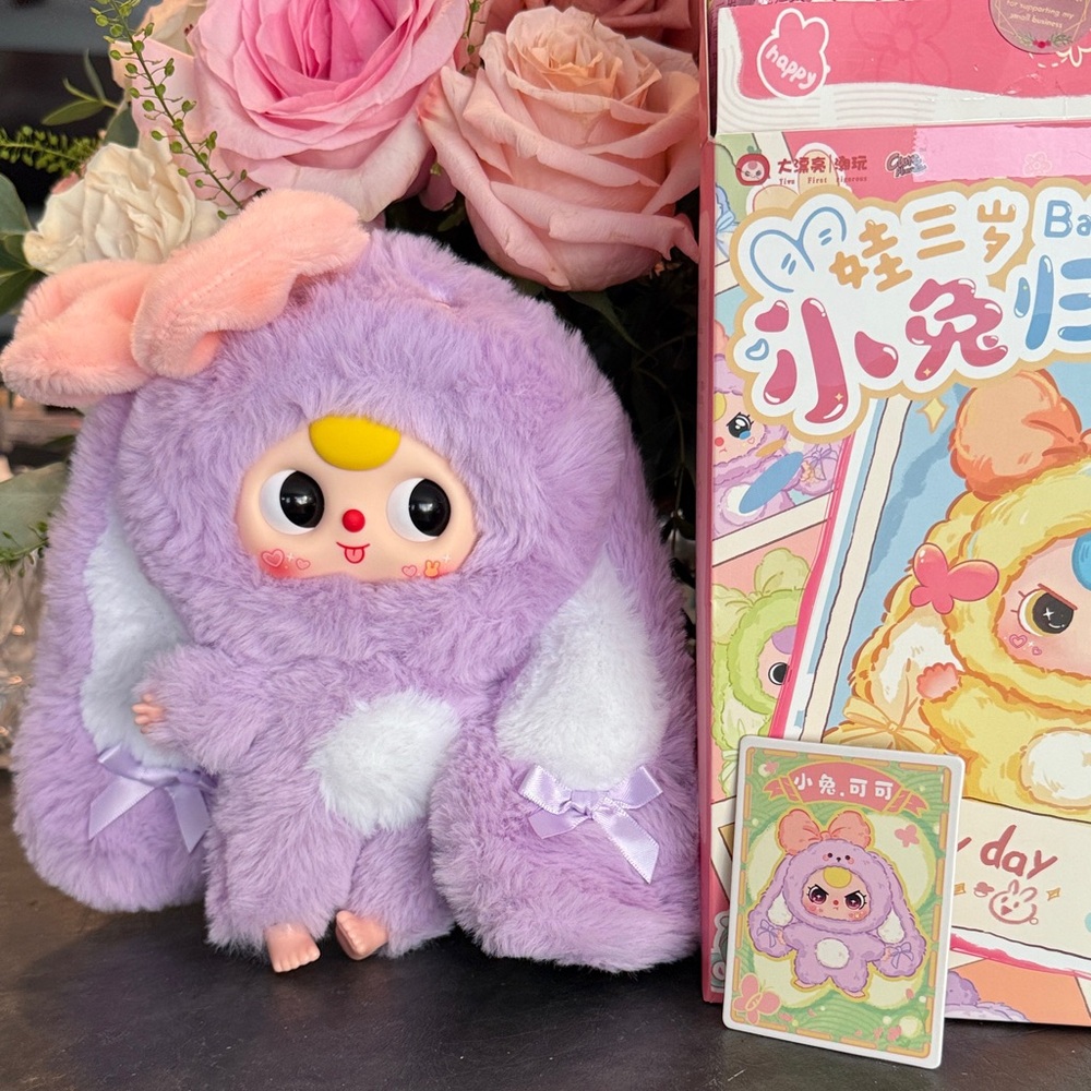 Baby Three Happy Day Purple Plush Bunny